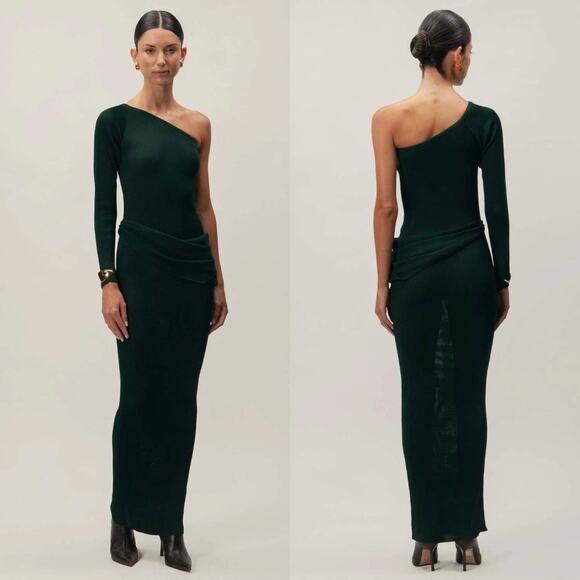 Baobab | NWT Kairi Maxi Dress Cucumber Emerald Green One Shoulder Knit M - Picture 3 of 15